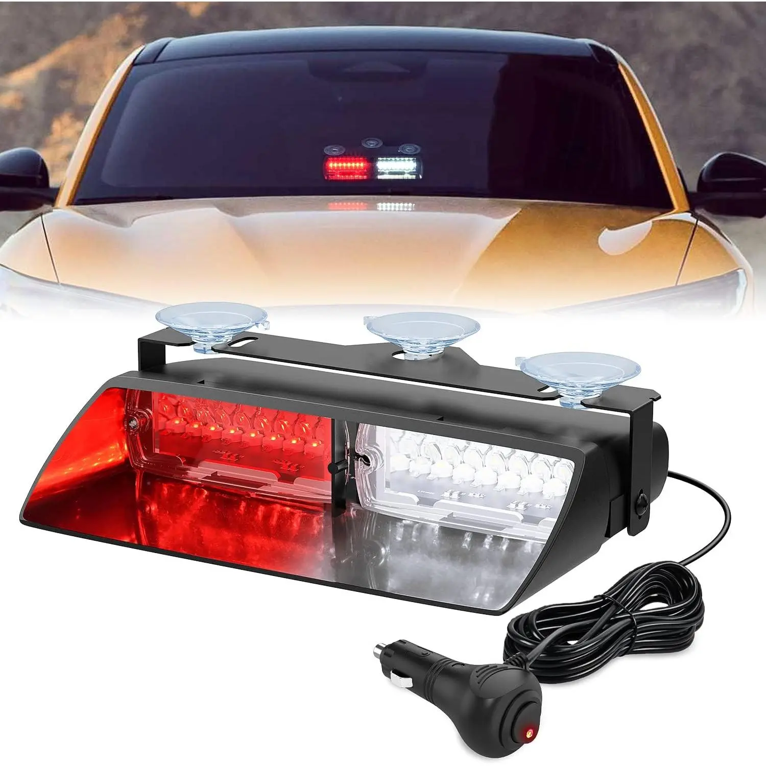 Nilight Strobe Lights, Windshield Hazard Warning Safety Flash Lights with Suction Cups, Super Bright LED Strobe Lights for Enforcement Firefighters Vehicle Truck