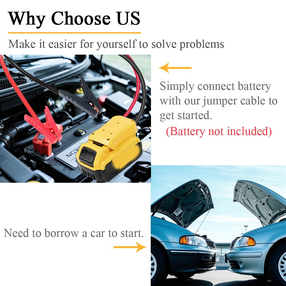 1.3FT 8AWG Jumper Cable Adapter for DeWalt 20V Battery – Portable Booster Cables to Jump Start Your Car with a Tool Battery