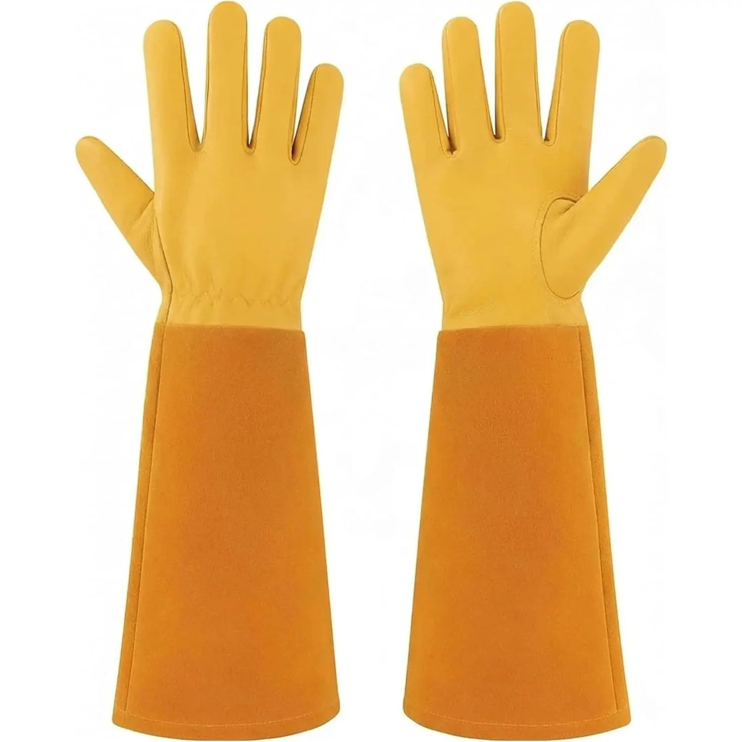 Thorn Proof Gardening Gloves for Women & Men, Long Rose Pruning Gloves with Cowhide Leather Gauntlet & Forearm Protection - Yellow (L)