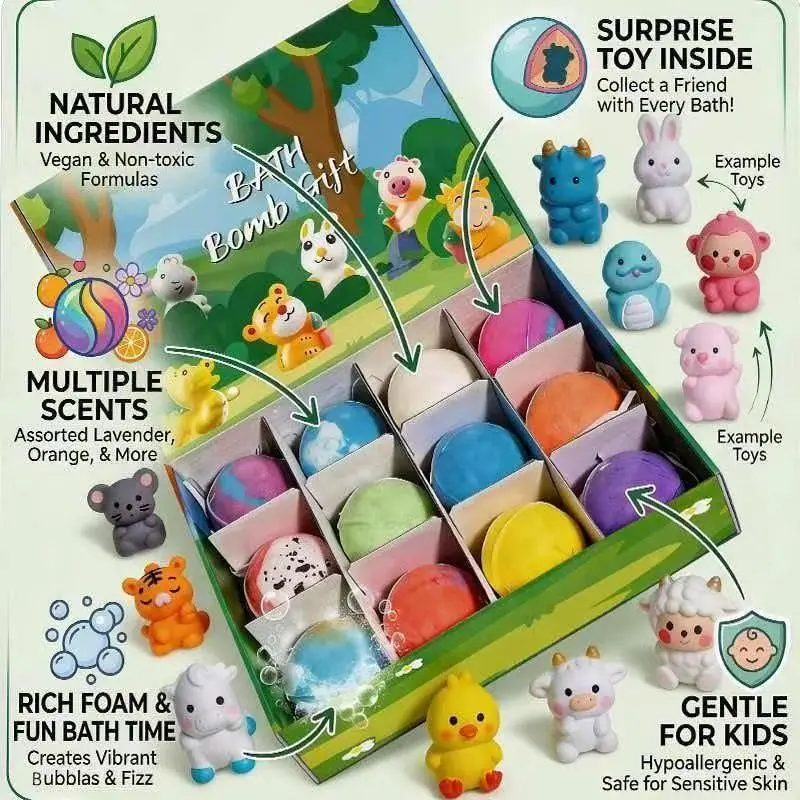 Zodiac Kids Bath Bombs with Ocean Toys, Foaming Bath Salt Balls, Surprise Toy Blind Box, Colorful Bubble Bath, Gentle Skin Care, Gift Box