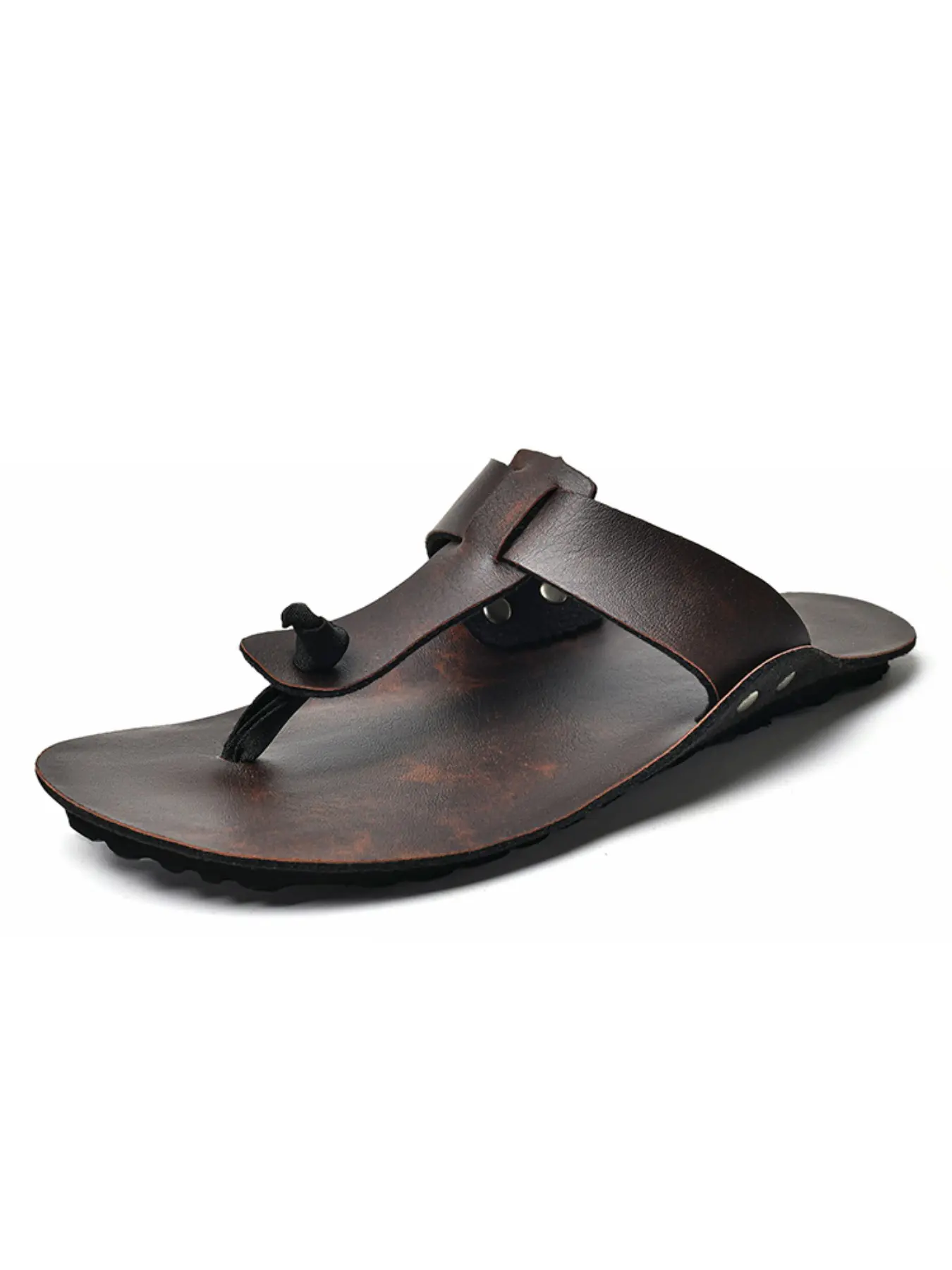 Men's Sandals Summer Leather Flat Toe Outdoor Large Size Casual Flip Flops, Comfy Sandals, Durable Beach Shoes, Comfortable Footwear for Men