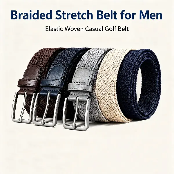 Men's Braided Stretch Elastic Woven Belt - 1.375in No-Hole Unlimited Adjust Belt for Males, Golf, Casual Wear, Male, Pu Leather