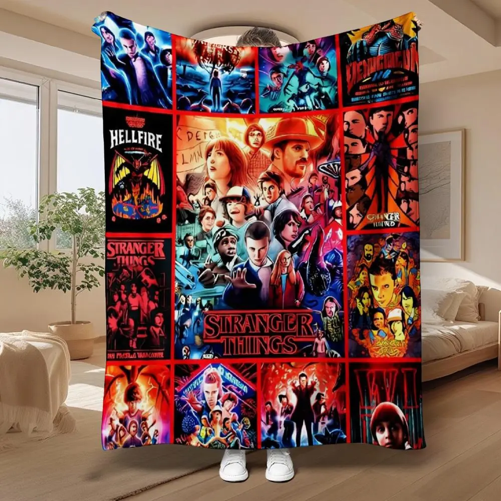 Stranger Things Throw Blanket Super Soft Cozy Warm Flannel Bedding, Bold Poster Art Sci-Fi Fan Gift for Teens, Perfect for Couch Netflix Movie Night & Dorm Room Decor,Hippie,Galaxy,Space Tapestry,UV,Reactive,Horror,bohemian,mandala,tapestry wall,Western
