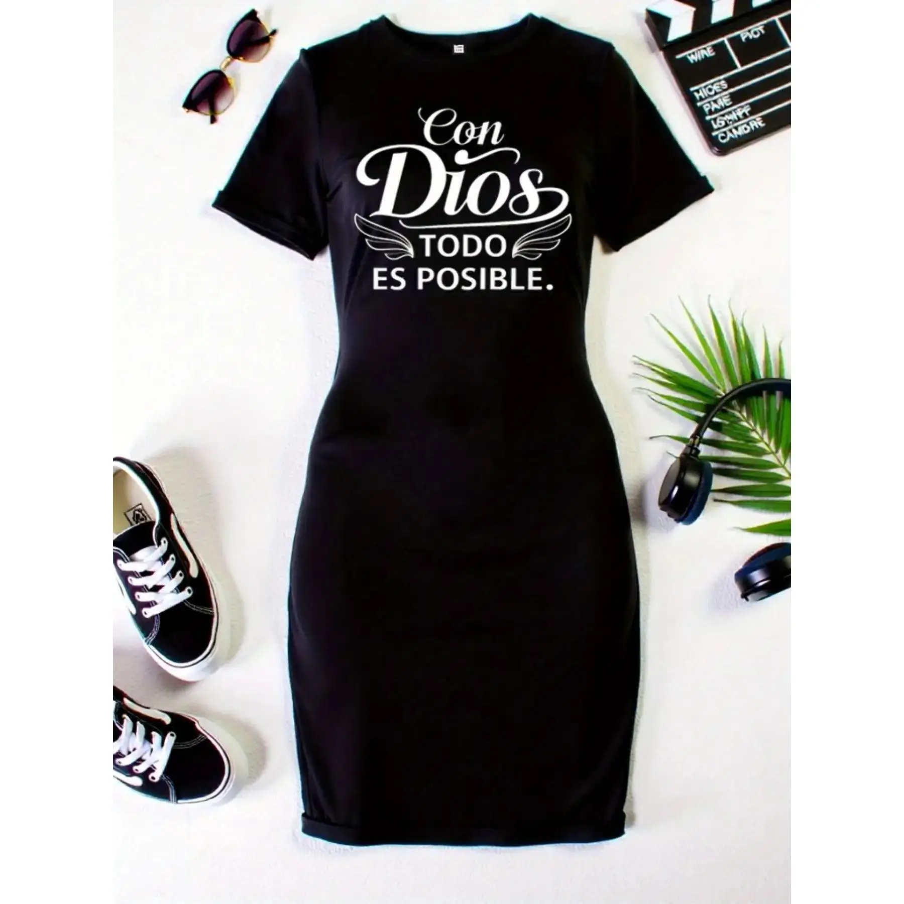 Women's Short Sleeve T-Shirt Dress 2026 Spring Summer - Black Geometric Print Round Neck Casual Elegant Knee-Length Dress with Pockets, Stretch Machine-Washable Loose Fit Dress for Date Night & Daily Wear