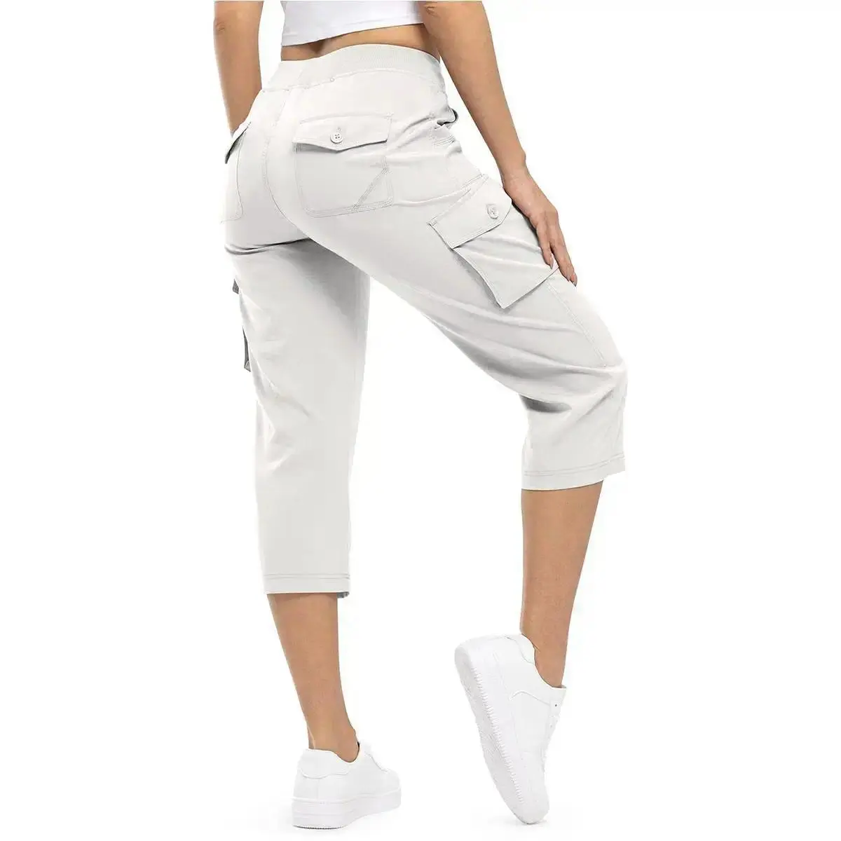 Comfy Cargo Capri Hiking Pants for Moms Over 30, Quick Dry Lightweight 6 Pocket Loose Athletic Bottoms, S to XXXXL Plus Size Outdoor Workout Trousers
