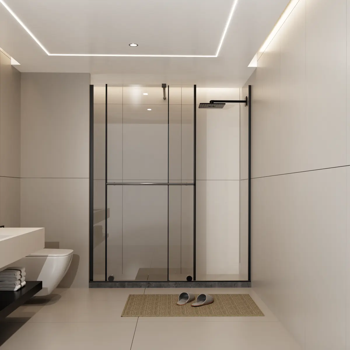 30-60" W x 72" H Frameless-Style Sliding Shower Door – 1/4" Tempered Glass Panel with Stainless Steel Hardware, Adjustable Walk-in Screen, Matte Black, RR
