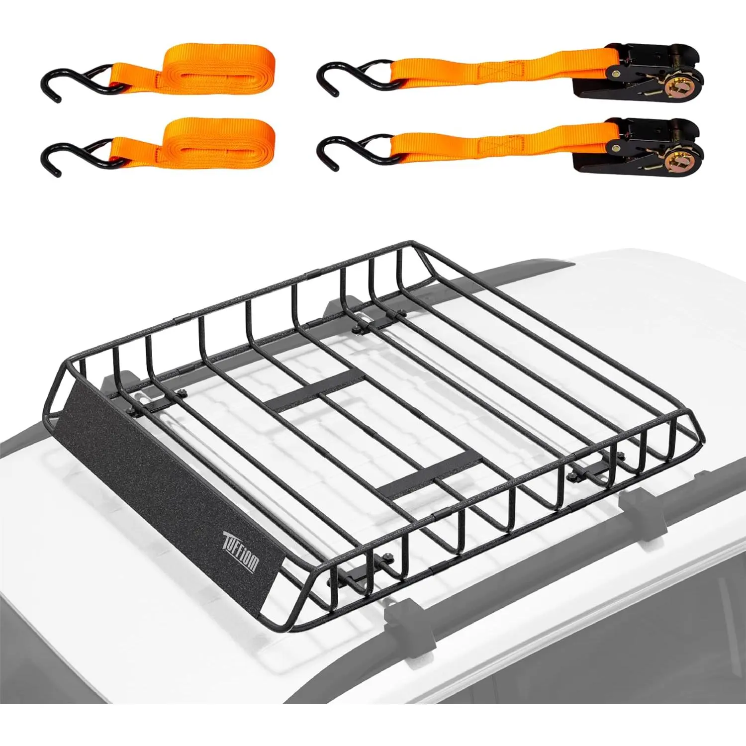 46"x36"x6" Universal Heavy Duty Steel Frame Rooftop Basket Rack, Car Top Luggage Holder with 4 Hooked Straps for SUV, Truck, Van, Car Supplies, Accessories For Your Car