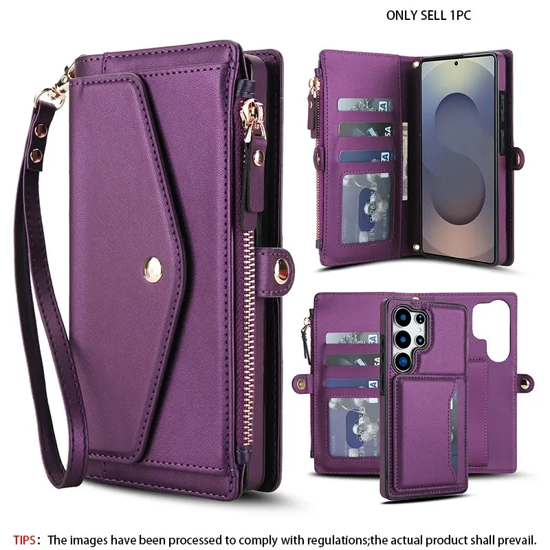 leather zipper ladies crossbody bag, Crossbody shoulder bag for Samsung/Galaxy S24 S23 S22Ultra/Plus, multifunctional wallet, RFID shielded card holder, removable phone case, wristlet wallet, Crossbody Purses