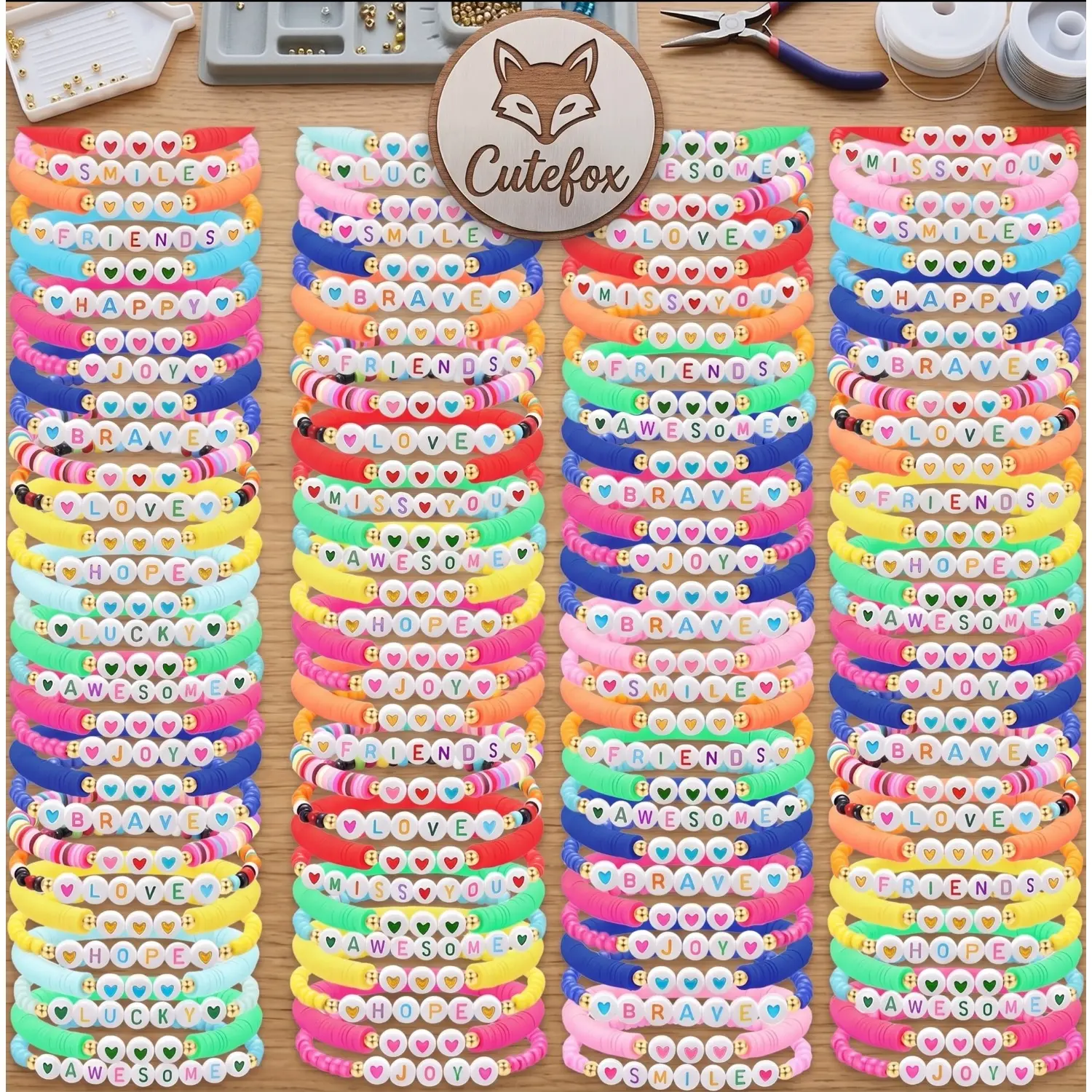 24 Pcs mix style Beaded Friendship Bracelets Bulk Colorful Inspirational Stretch Bracelets Y2k Preppy Adjustable Jewelry for Rainbow Princess Women Beach Party Favor Gifts Back to School Friendship Bracelet