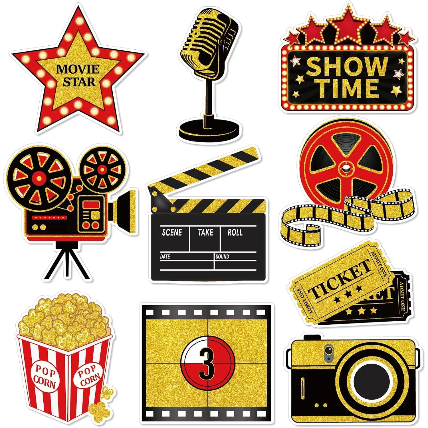 40 count Movie Night Decorations Red Carpet Cutouts Cards Table Toppers Movie Theme Decor Double Sided Printing Party Decoration Supplies