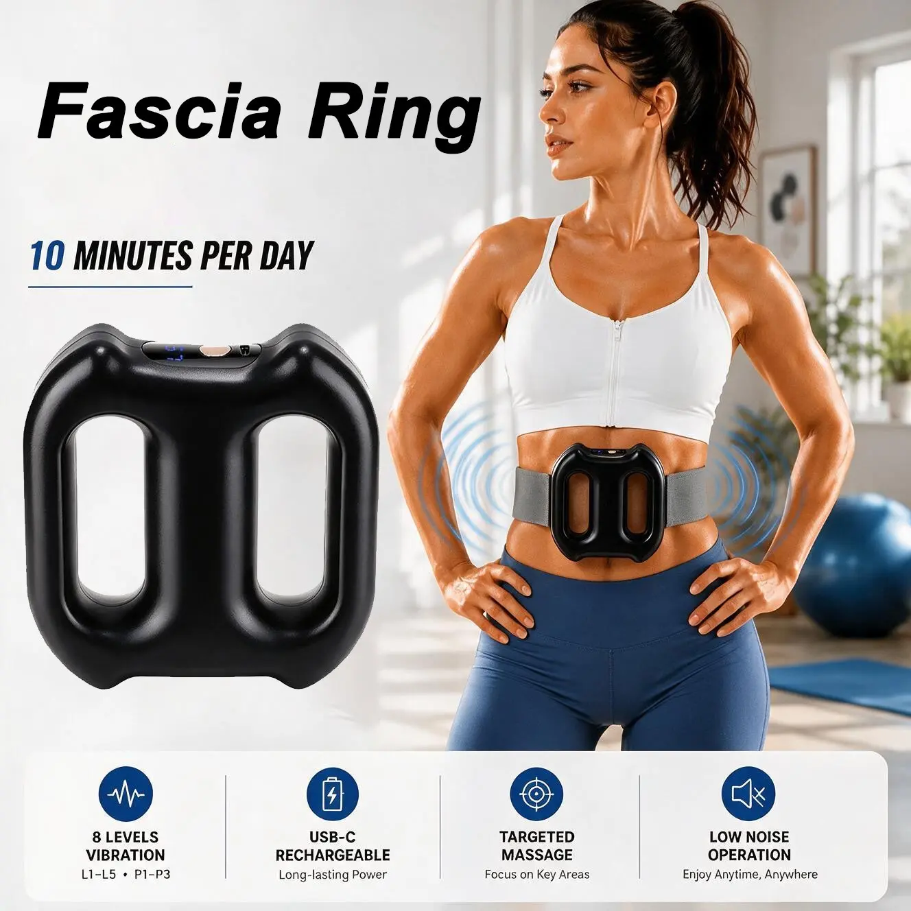 Upgraded Double Ring Fascia Ring, Wireless Full Body Massager, Dual-Ring Fascia Massage Belt, Adjustable Relaxing Modes, Ergonomic Noise Reduction, Homecare Massage Tool