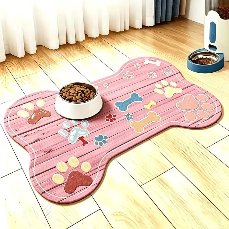 Pet Food Water Bowl, Quick Absorbent Pet Feeding Mat, Bone Shape Dog Meal Tray, Indoor Stain-Free Pet Dish, Easy to Clean