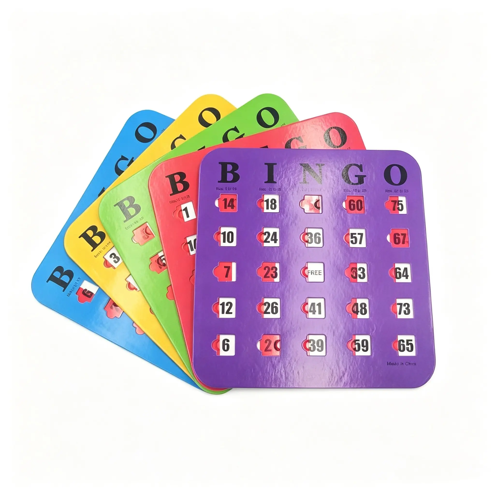 Bingo Cards Set of 5, Multi-Color Thick Stitched Design, Finger Slide Window, Easy Reading, Logic Thinking Digital Bingo Game Paper