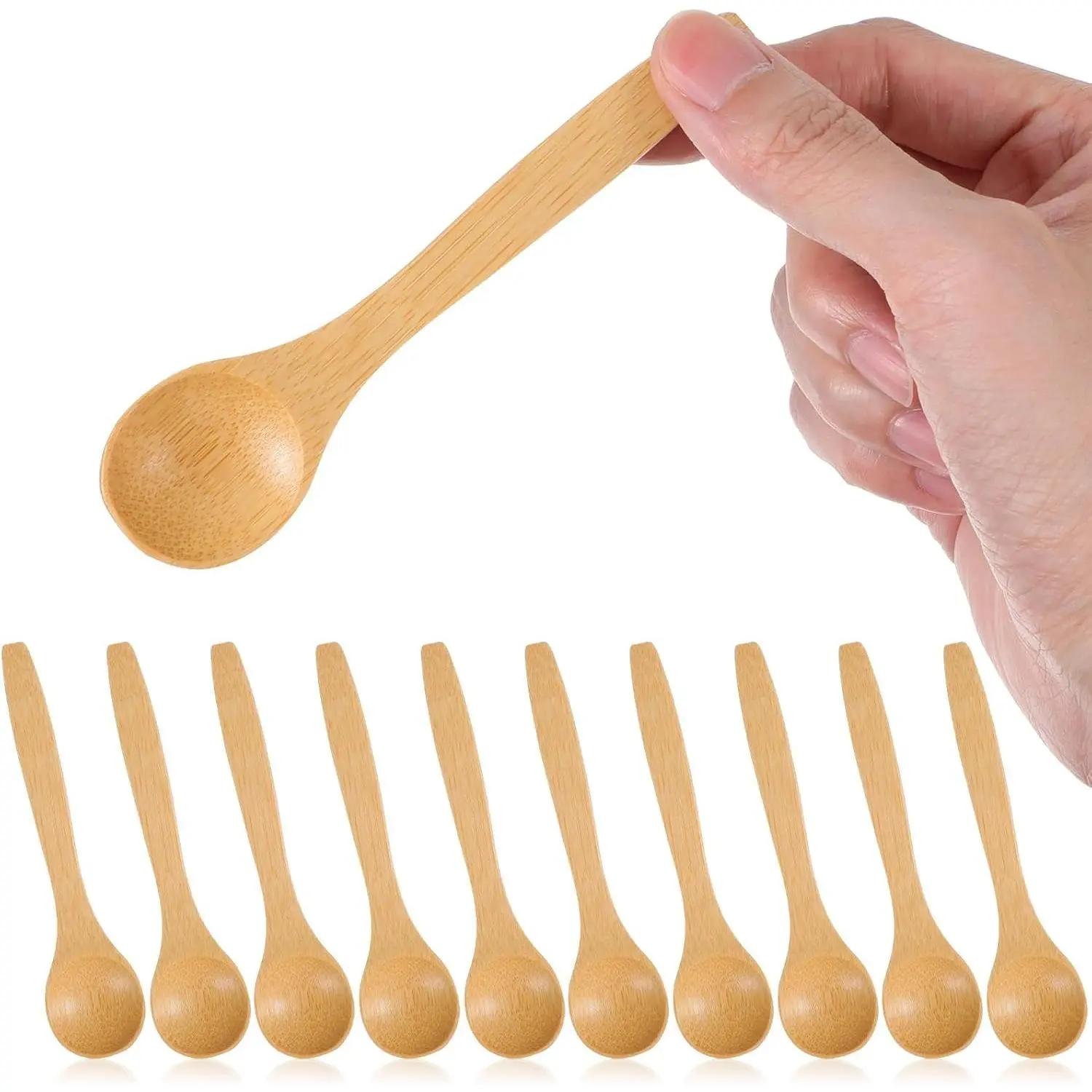 10PCS 5.12 Inch Mini Bamboo Wooden Spoons, Multi-purpose Small Teaspoons for Condiments Spices Honey Ice Cream Coffee Kitchen & Serving Utensils