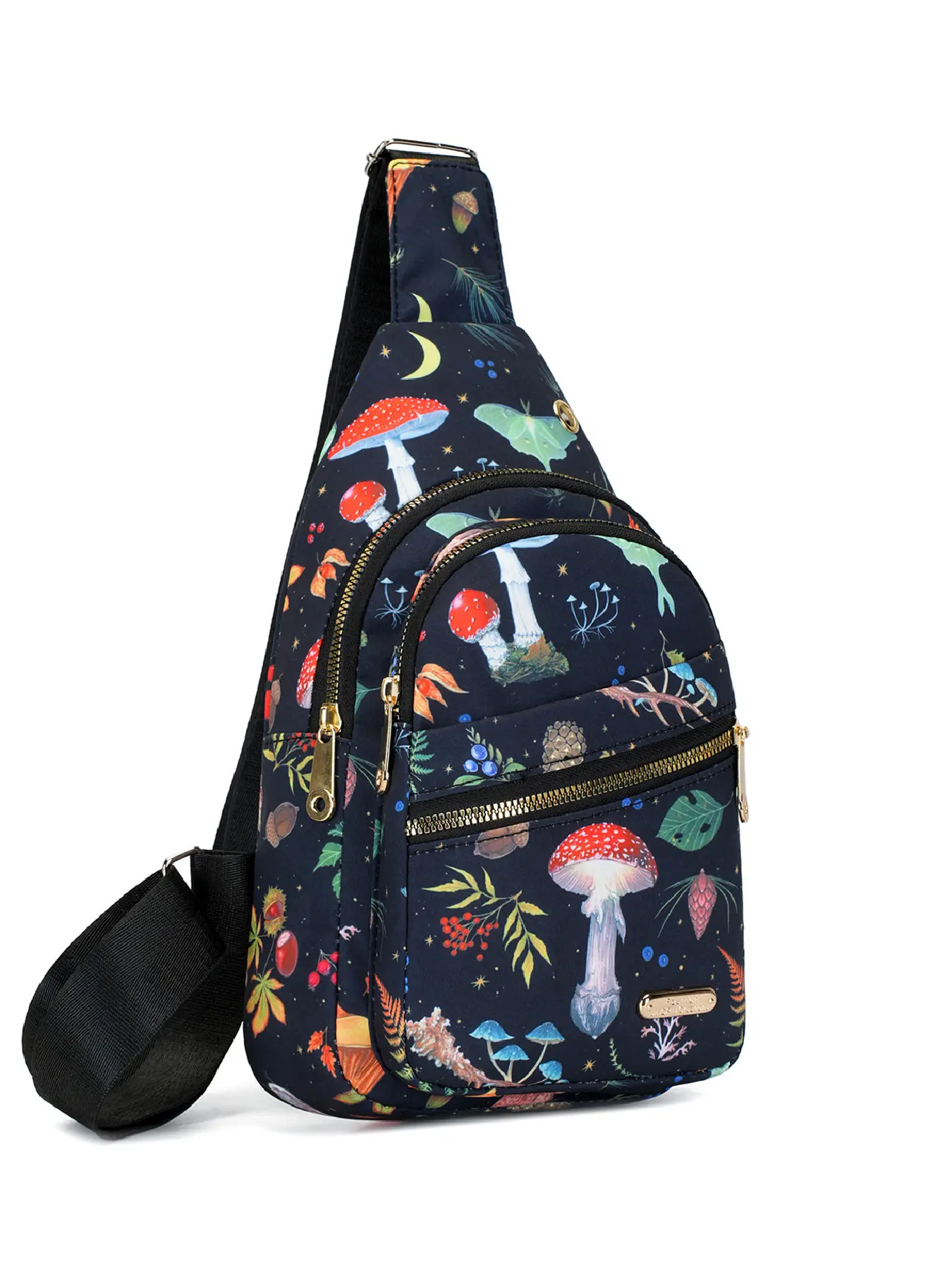 Simple and stylish mushroom-patterned multi-compartment waist bag with multiple zippers, women's daily easy-to-match lightweight and durable crossbody bag, Versatile Zipper Fanny Pack, Waist Belt Bag, Waist Packs