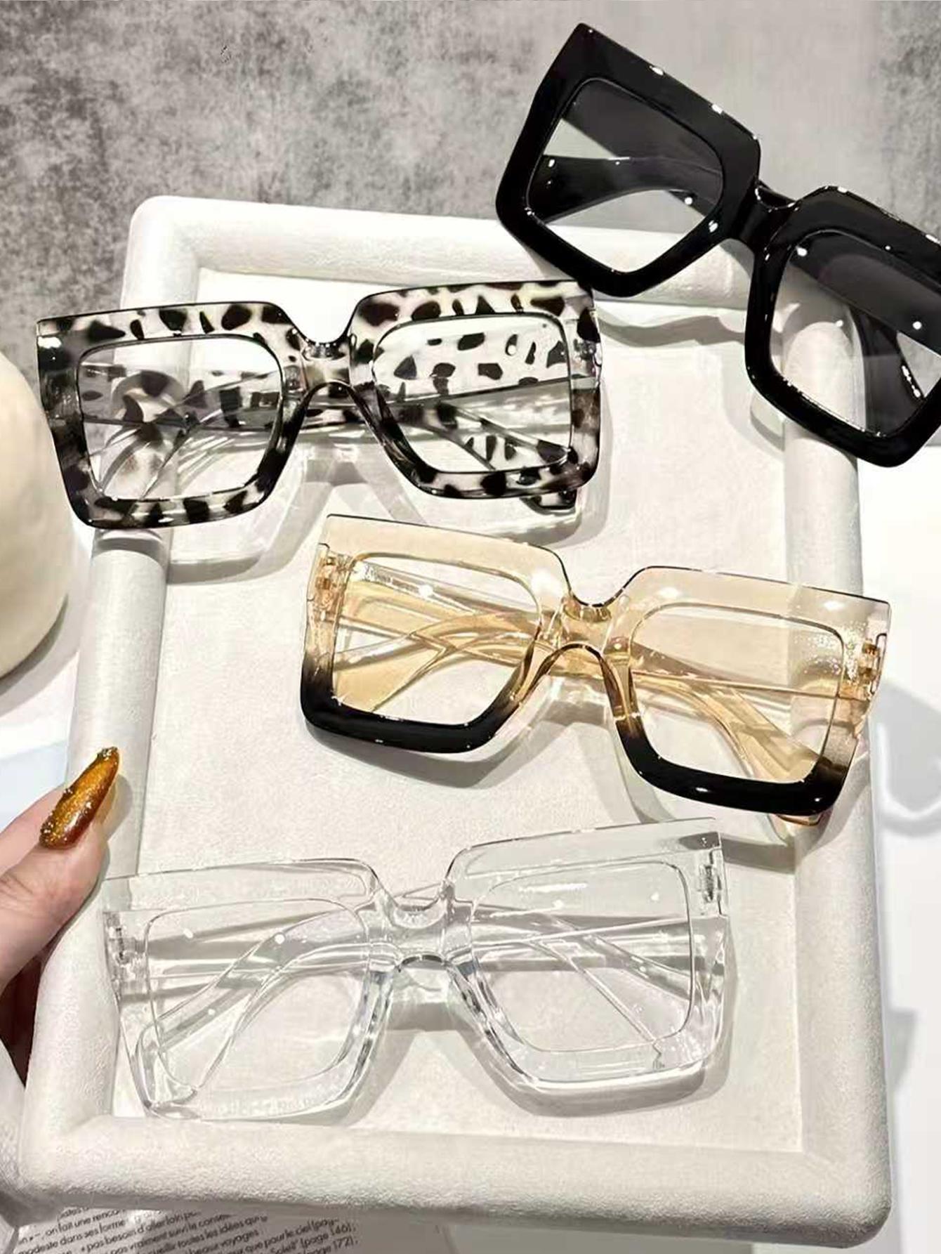 4Pcs Oversized Rectangular Frame Glasses Set Multicolor Frames Clear Lenses Women Men Daily Wear Holiday Styling Lightweight Comfortable Eyewear