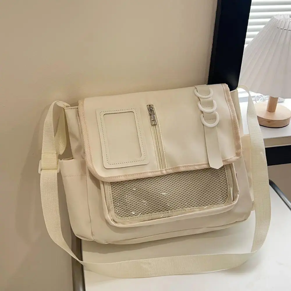 Oxford Fabric Ita Crossbody Messenger Bag, Clear PVC Display Window Large Capacity Multi Pocket Adjustable Wide Strap Shoulder Bag for Anime Collectibles Daily Travel