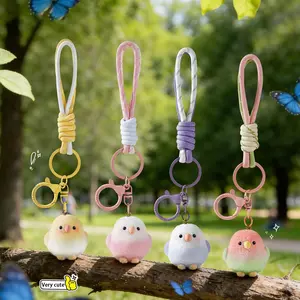 Flocked bird pendant keychain with hanging string - cute cartoon accessory for bags, suitable as a birthday gift.