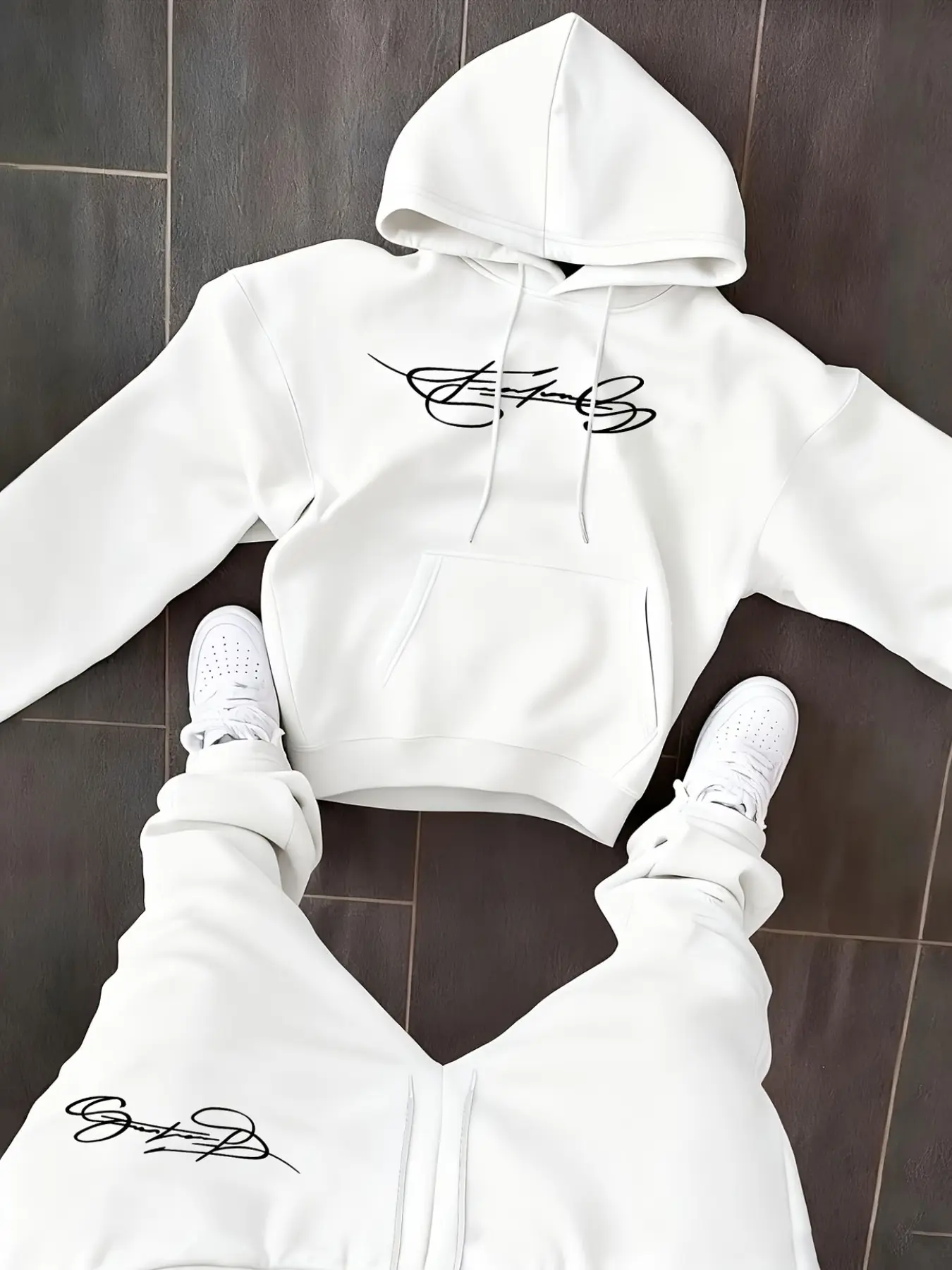 Men's Fashion Hooded Sweatshirt, Creative Handwritten Alphabet Print, Comfortable Versatile Fabric, Essential Fall & Winter Wear