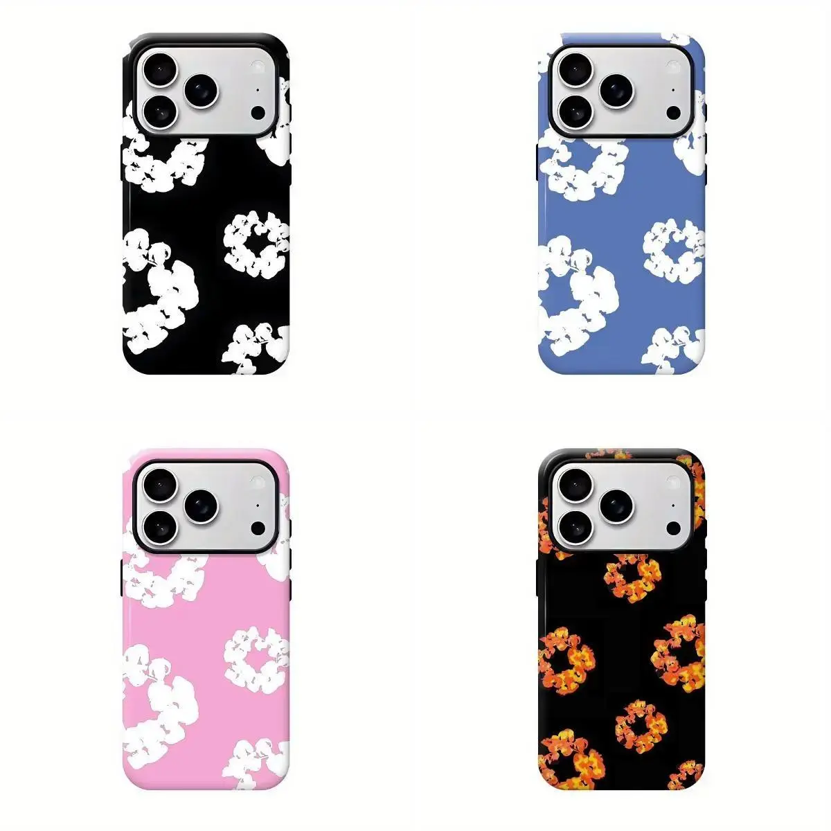 Luxury Denim Tears Style Black And White Cotton Wreath Heavy Duty Tough Phone Case Shockproof Drop Protection Durable Hard Cover Aesthetic for iPhone 11 12 13 14 15 16 17 Pro Max Plus