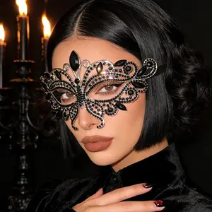 Rhinestone Butterfly Masquerade Mask for Women Vintage Alloy Party Mask with Ribbon Halloween Cosplay Wedding Prom Venetian Mask