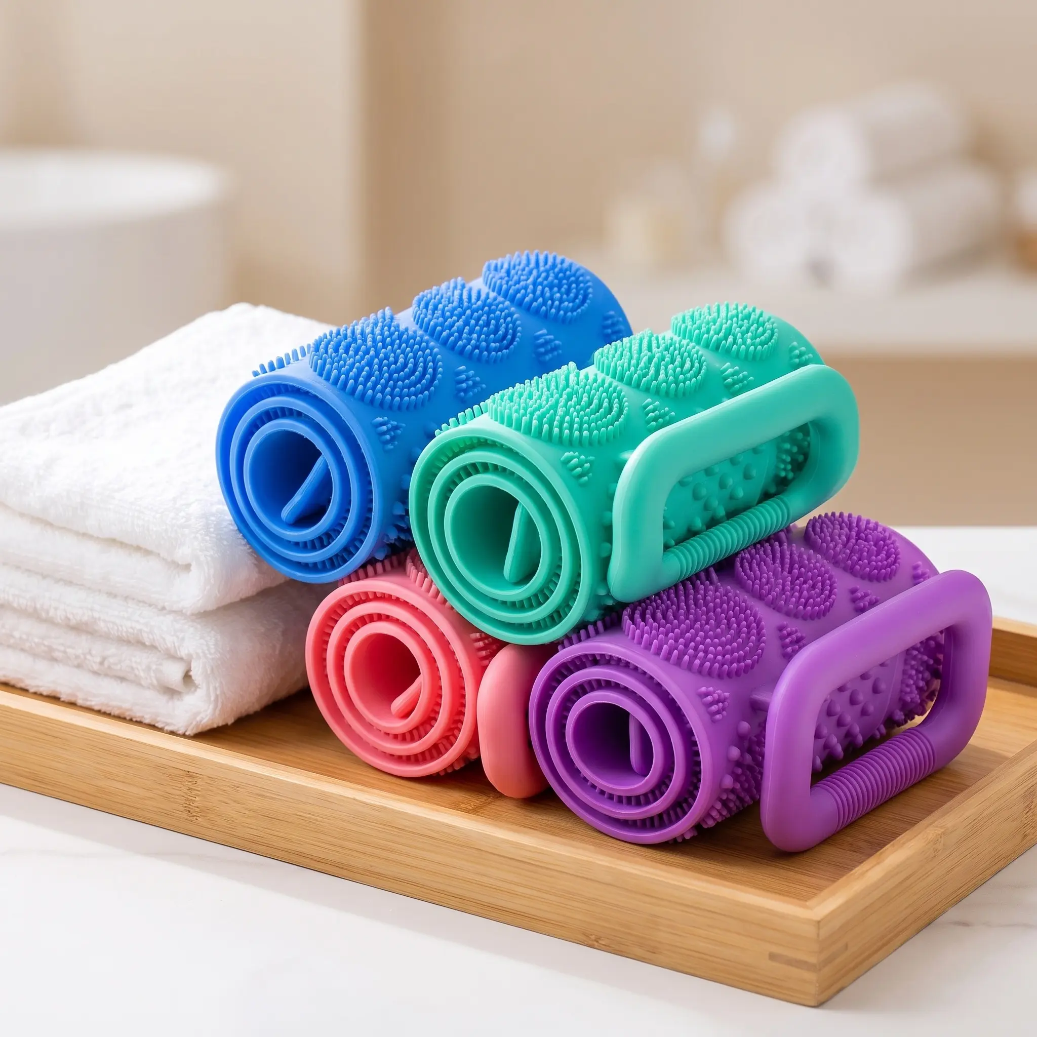 Food-Grade Silicone Exfoliating Back Scrubber with Adjustable Bath Strap, Grip Handles, Fast-Drying Unisex Body Brush for Deep Cleansing, 2 Sizes