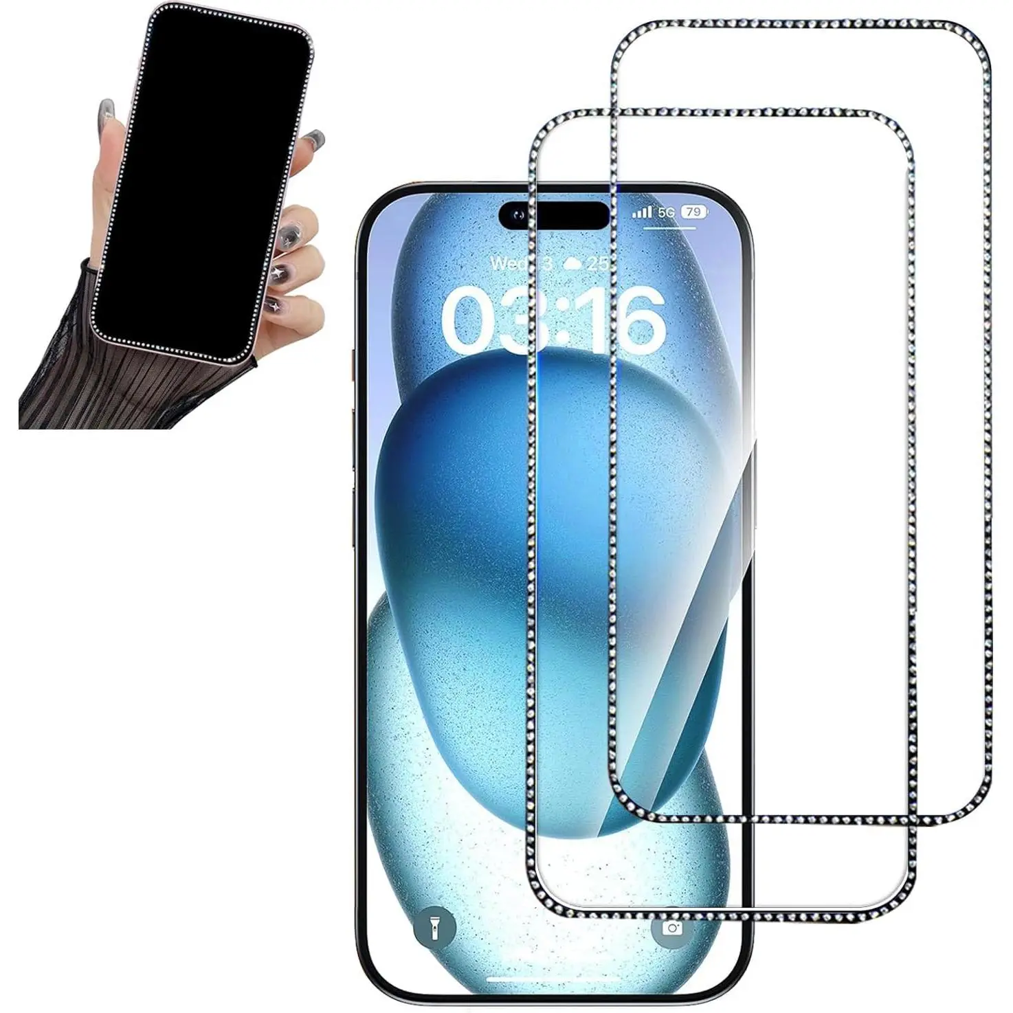 2 count Glitter Screen Protector suit for  13 Pro Max/ 14 Plus, Bling Shiny Sparkling Tempered Glass Suit for  13 Pro Max/ 14 Plus 6.7Inch