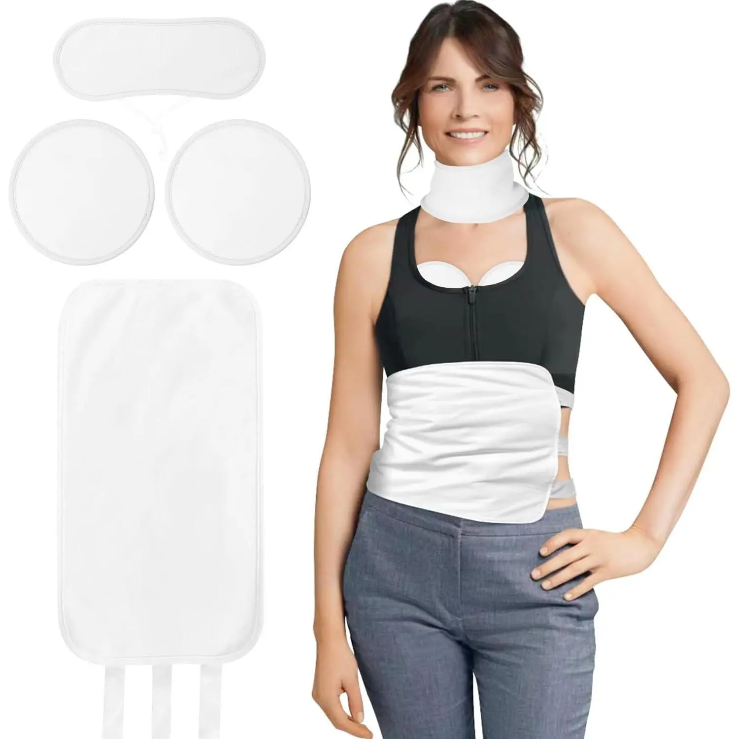 4 Pcs Reusable Organic Cotton Castor Oil Pack Wrap Kit for Stomach Neck Breast Belly Liver Detox with Six Adjustable Straps