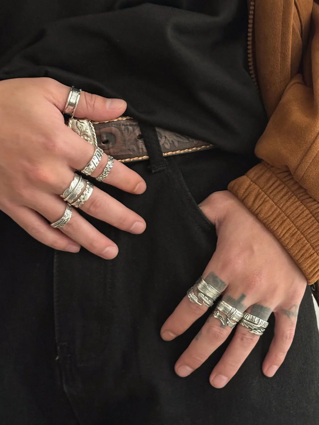 12-Piece Punk Hip-Hop Feather Design Ring Set, Fashion Rings, Punk Style Ring, Eye-Catching Daily Party Jewelry, Trendy Accessory for All Seasons