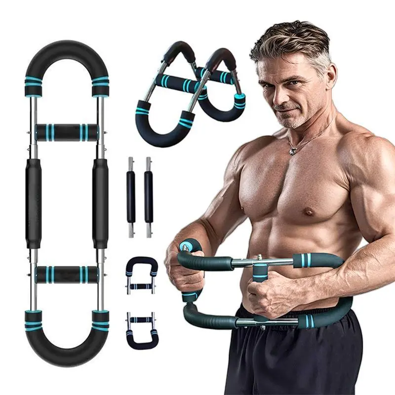Adjustable Arm & Chest Trainer with Metal Springs, Portable Resistance Training Bar for Men, 60-100lb 3-Level System for Multi-Muscle Home Fitness, Easy Assembly, Detachable