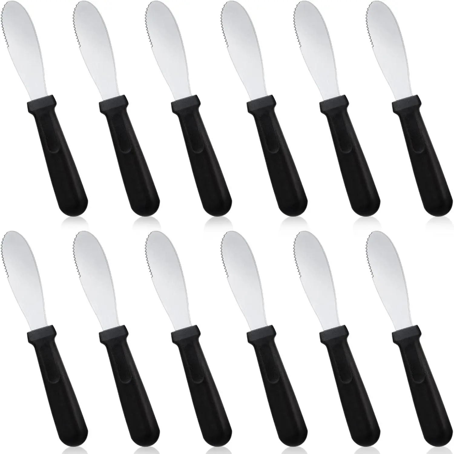 12 Pcs Butter Spreader Knives Wide Blade Stainless Steel Cheese Spreader Knife Black Plastic Handle Slicing or Spreading Knife for Slicing Bread Cream Sandwich Condiment Kitchen 9.1 Inch