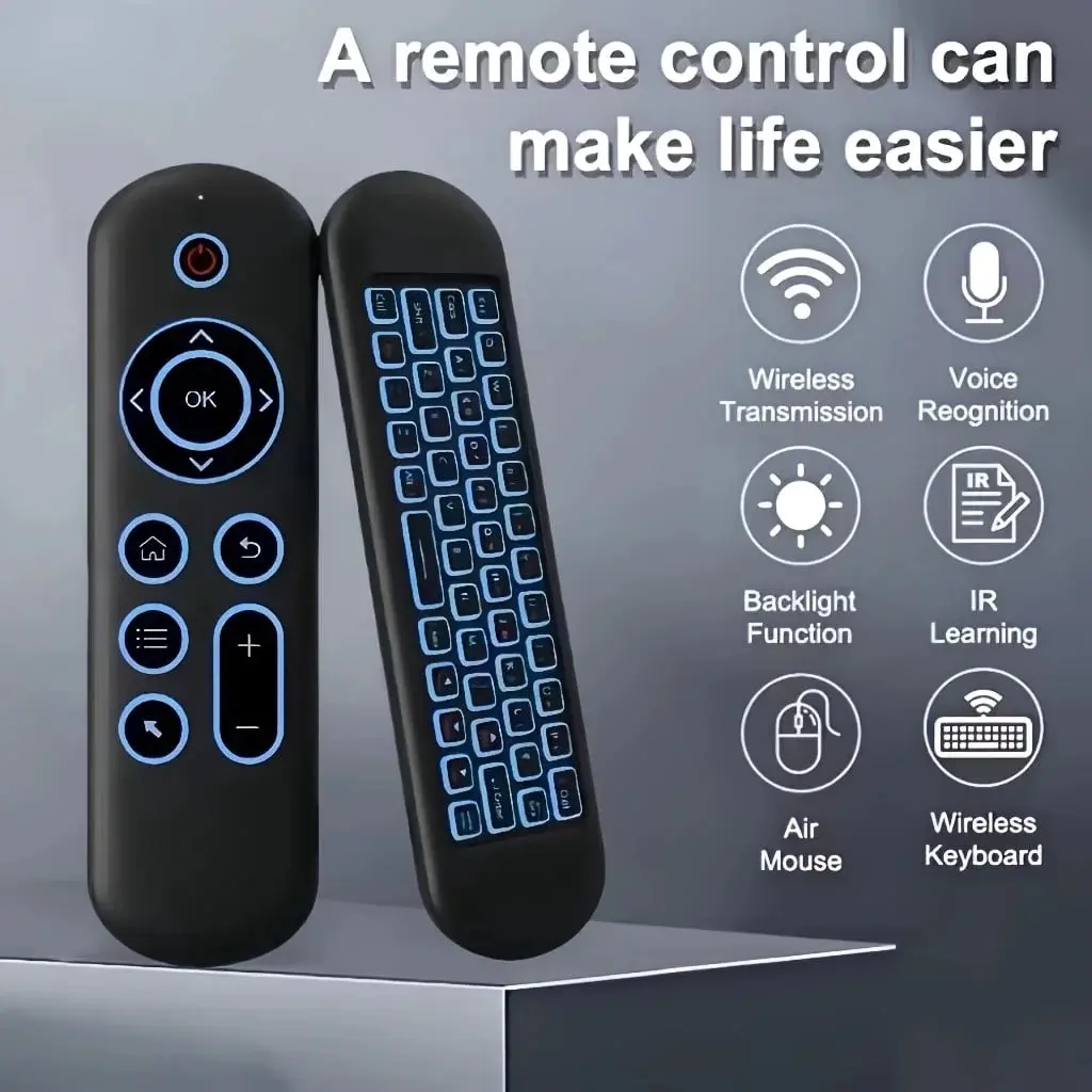 Air Mouse Remote with Keyboard, 2.4G Wireless & Bluetooth Backlit Controller, 7-Color LED, Rechargeable Type-C, IR Learning for Smart TV, Android Box, PC, HTPC
