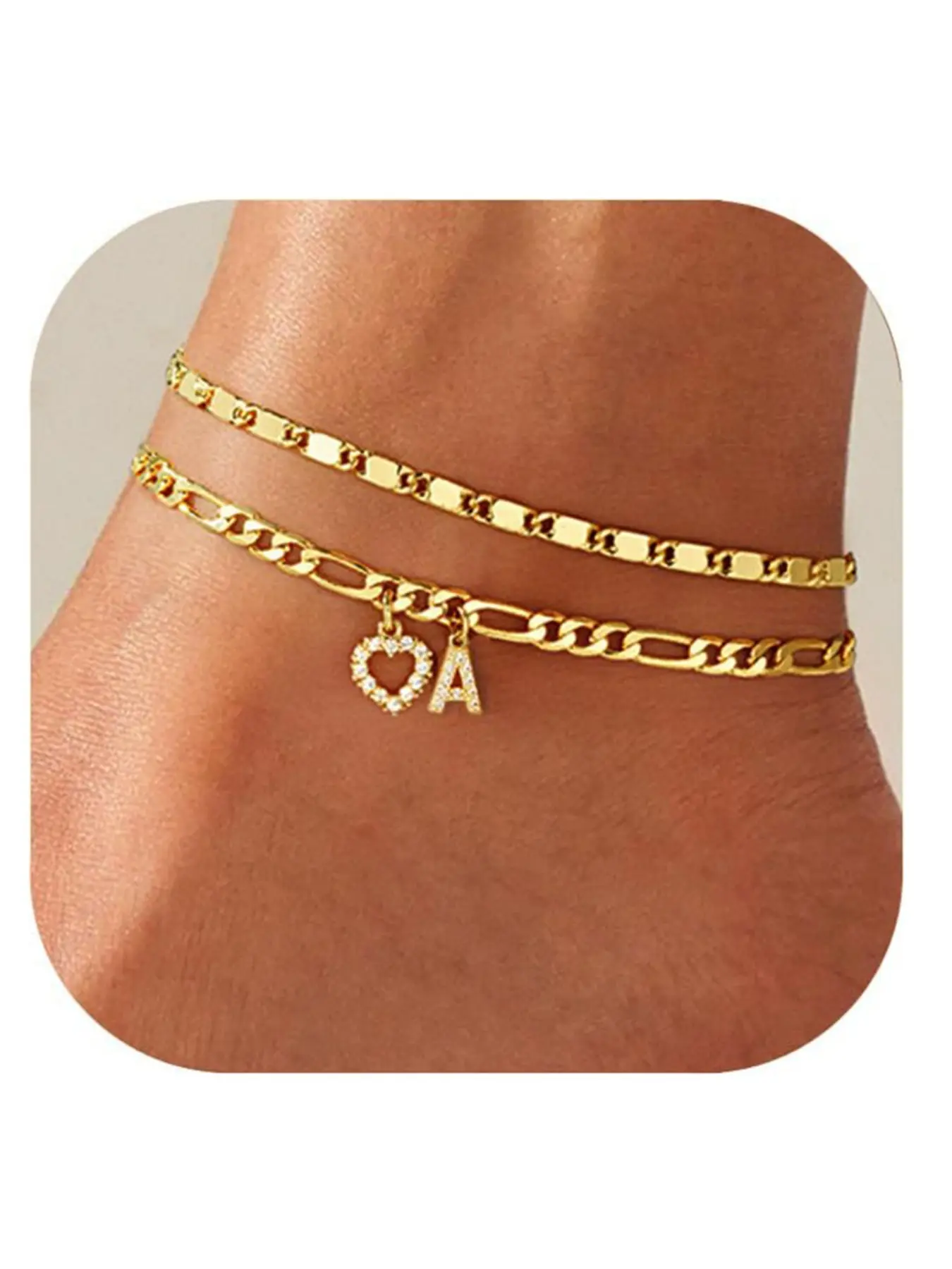 Anklet for Women Gold Layered Anklet Set Initial Heart A-Z Letter Charm Anklet Adjustable Double Chain Anklet Ankle Bracelet Personalized Jewelry Gift for Women Beach Summer Vacation Foot Jewelry Mothers Day Gift Ideas,summerwins DealsForYouDays