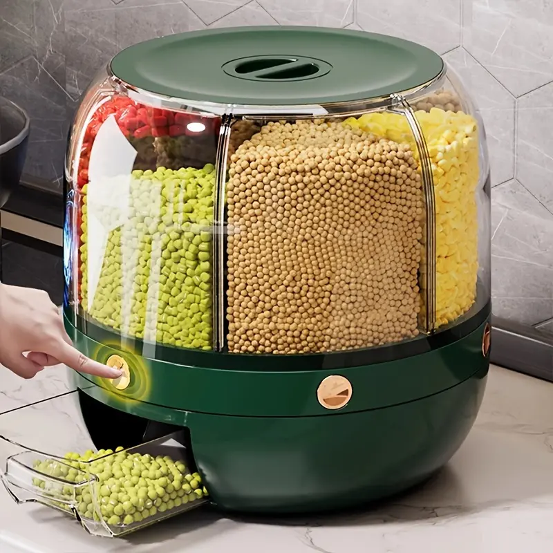 1pc Rotating Food Storage Container Large Capacity Grain Storage Jar with Lid, Airtight Moisture & Insect Proof Sealed Storage Canister, Household Food Storage Bin for Rice Flour Nuts Grains, Kitchen Pantry Organizer Supplies