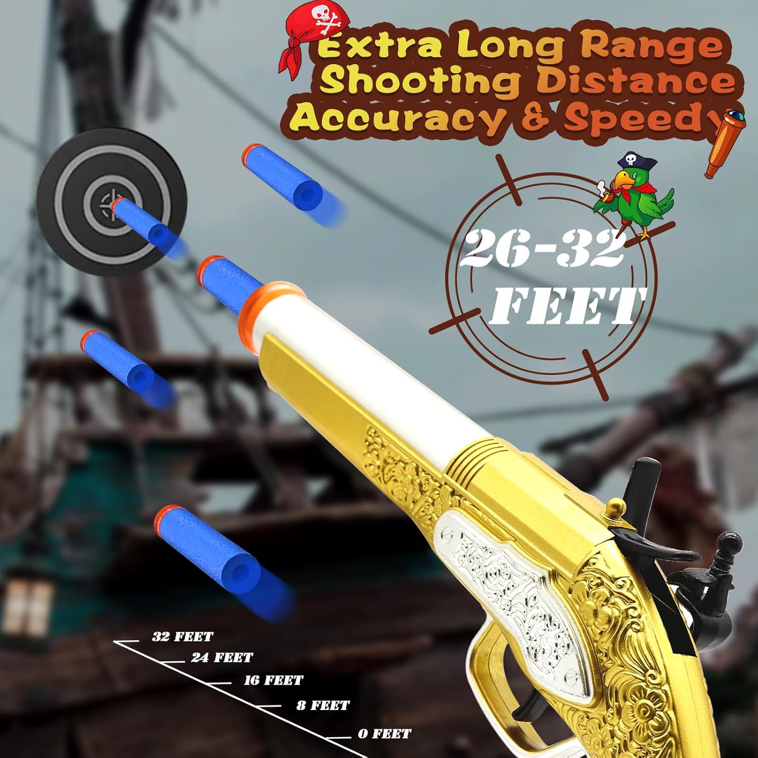 Revolver Soft Gun, Caribbean Firing Pirate Gun with 10 Soft bullet, EVA Children's Toy Small Pistol with Gift, Holiday Toys
