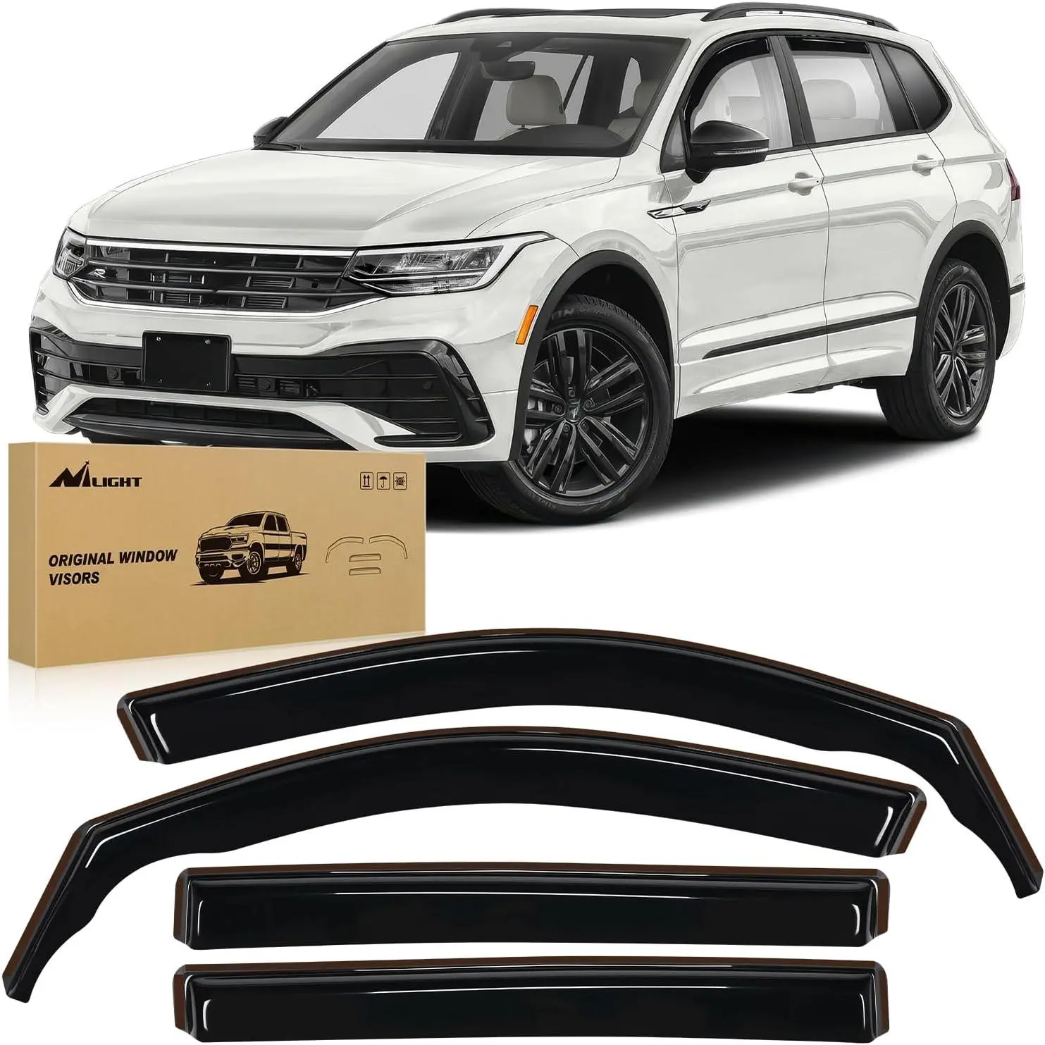 Nilight 4-Piece Clip-On Visor Deflector Set - Automotive Acrylic Ventilated Rain Guards with Recessed Chrome Trim, Anti-Fog, All Weather Fit for Volkswagen Tiguan 2018-2024 5-Seater, 74cm Exterior Accessory with 12 Clips, No Adhesive Needed