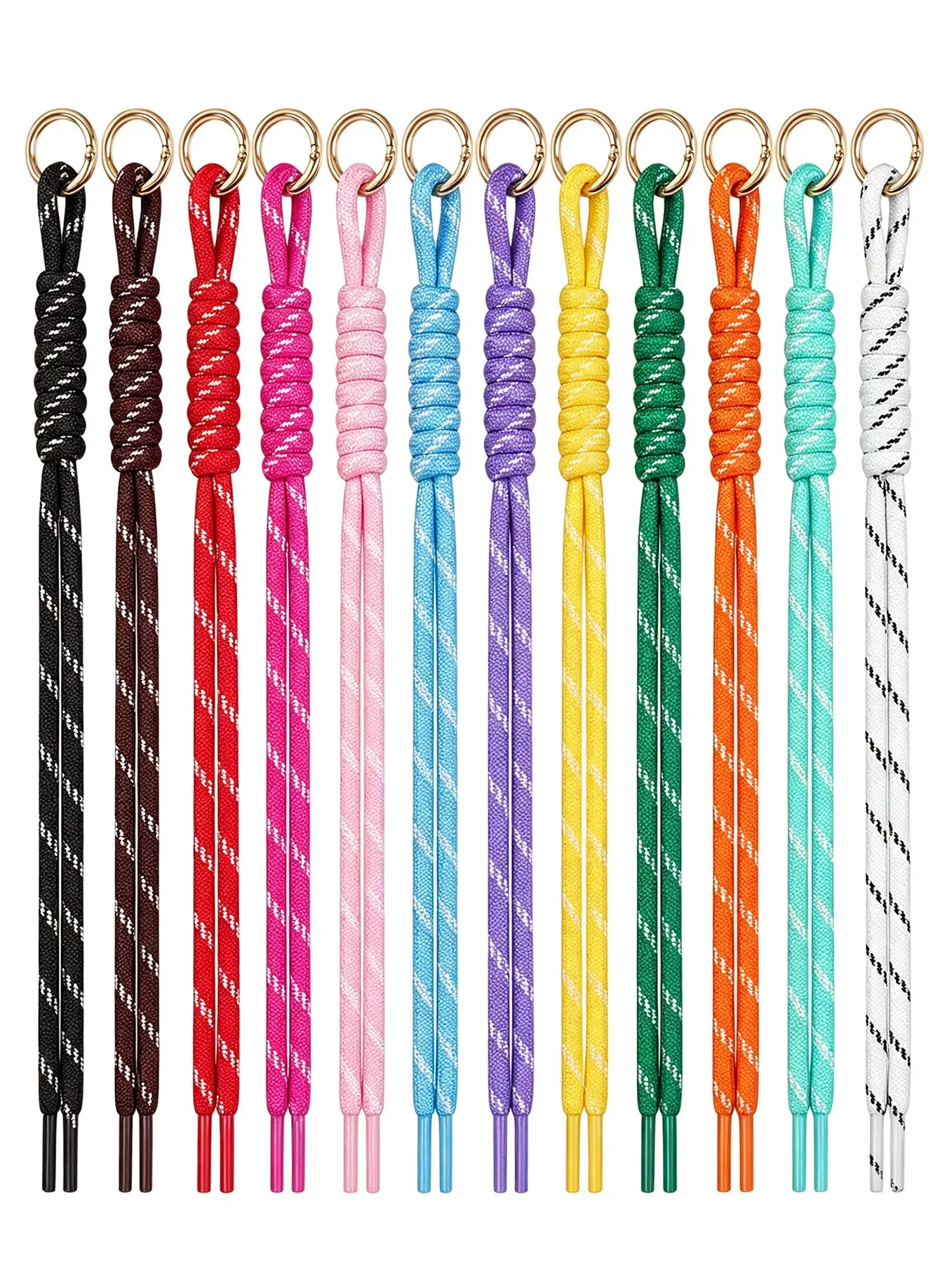 12Pcs Paracord Rope Keychain with 12PCS Golden Spring Clasp, Paracord Keychain Bag Charms, Handbag Keychain