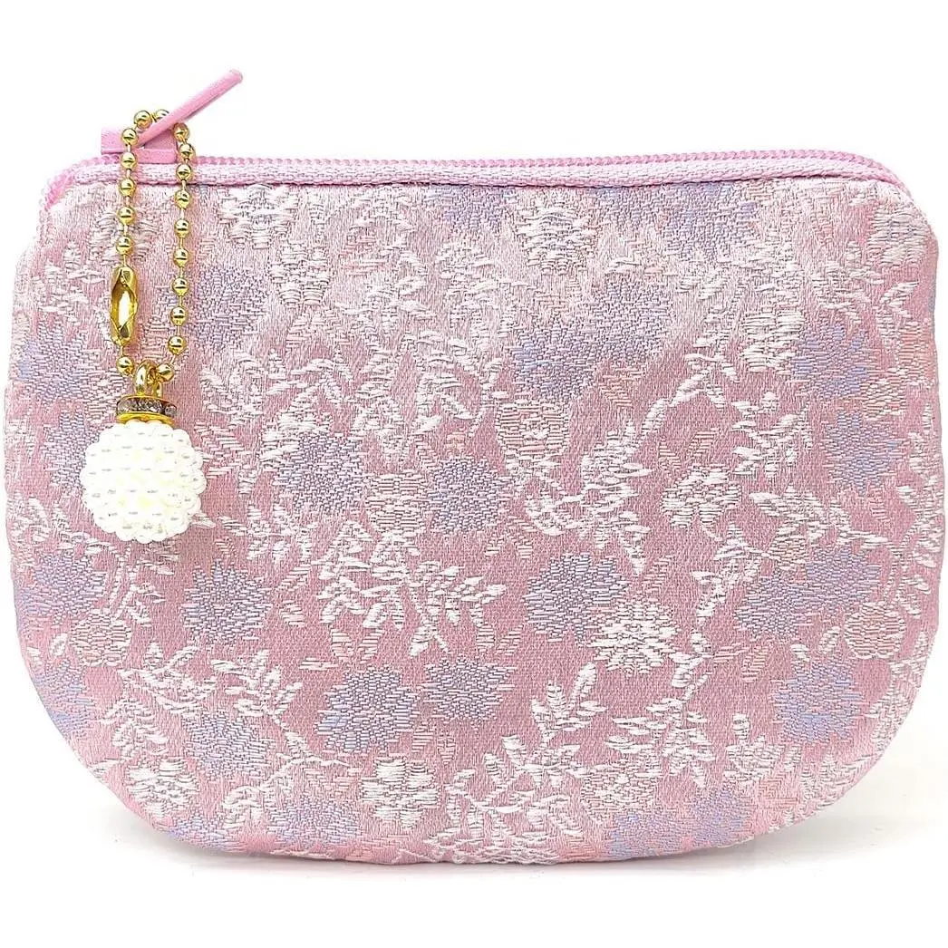 Handmade Rosary Pouch Women Coin Purse Silk Jewelry Bag Brocade Zipper Wallet - LightPink