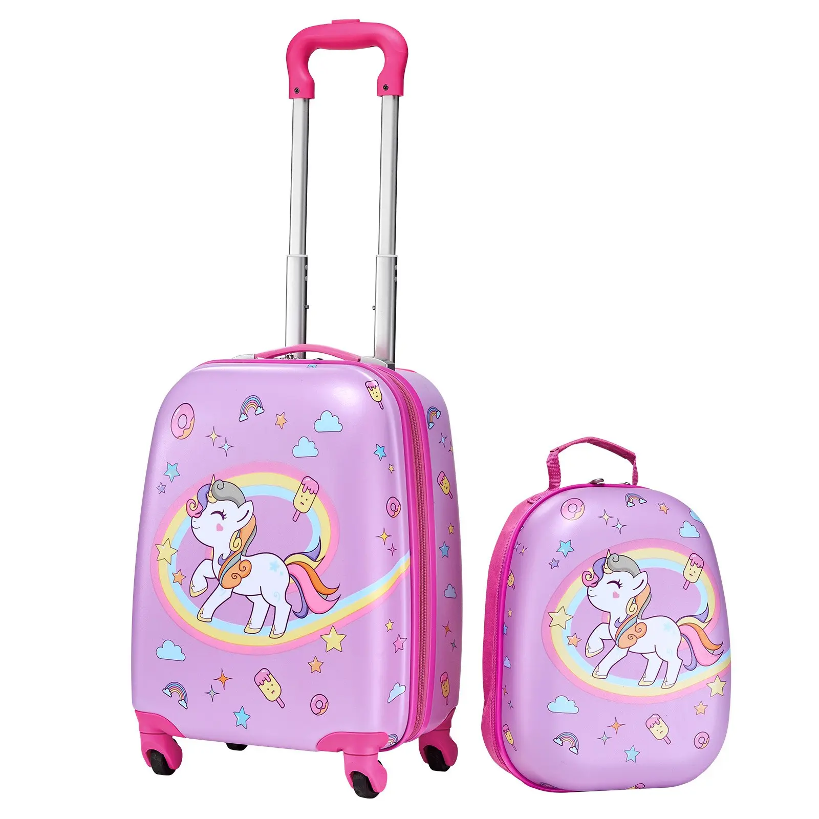 Kids Luggage Set, 2 Piece, 18 Inch Hardside Rolling Wheels Suitcase with Hard-Shell Backpack, Unicorn Kids Carry on Luggage Set, Holiday Birthday Gift for Girls Boys, Airline Approved