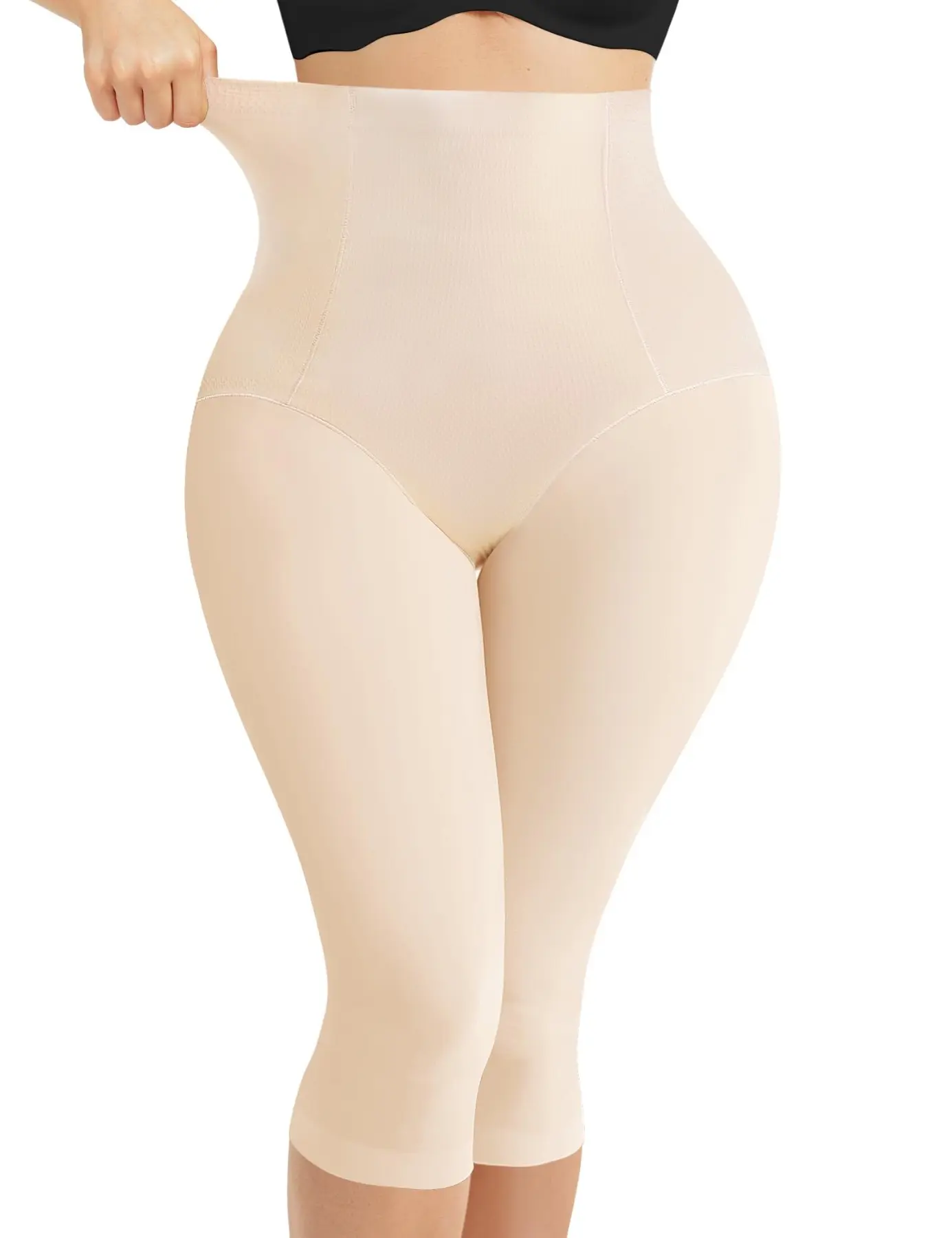 Women's High Waist Capris Shapewear Pants, Solid Color High Stretch Seamless Tummy Control Butt Lifting Shapewear Bottoms, Women's Shapewear Bottoms for Summer