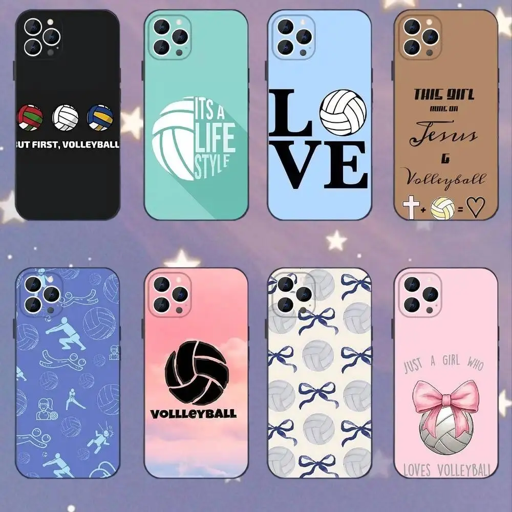 Volleyball Painted Soft Black Sports Protective Casing, Smartphone Accessories for iPhone 11-17 Pro Max/Plus & Samsung Galaxy S23-S25 Handheld Devices