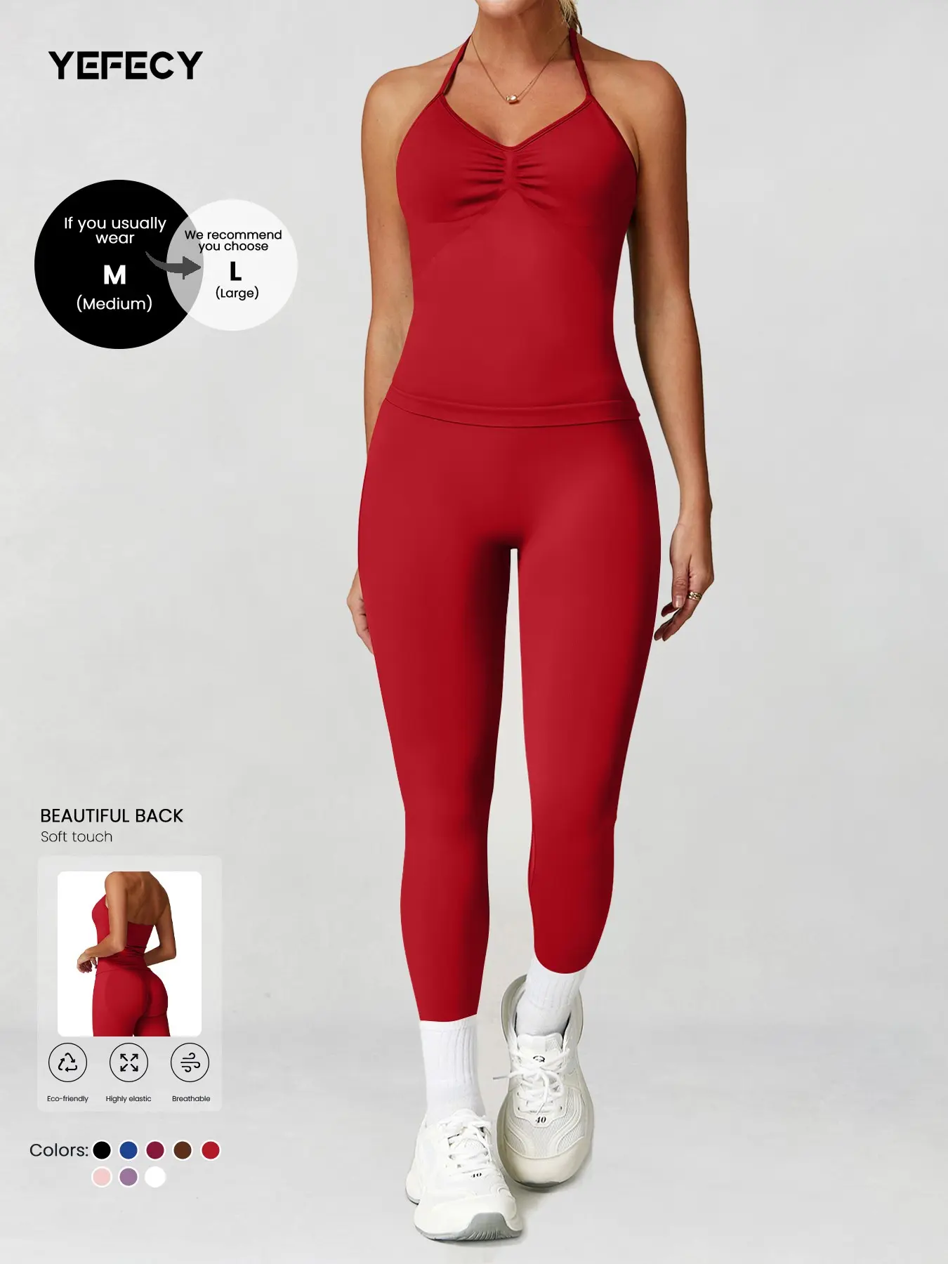 Women's Sporty Set with Detachable Padding, Halter Neck Tank Top & High Waist Leggings, Fitted Sportswear Set, Sports Clothes for Workout, Running and Yoga, Fitness Outfit, Fitness Sets, Sporty Style Outfits, Exercise Clothing Set
