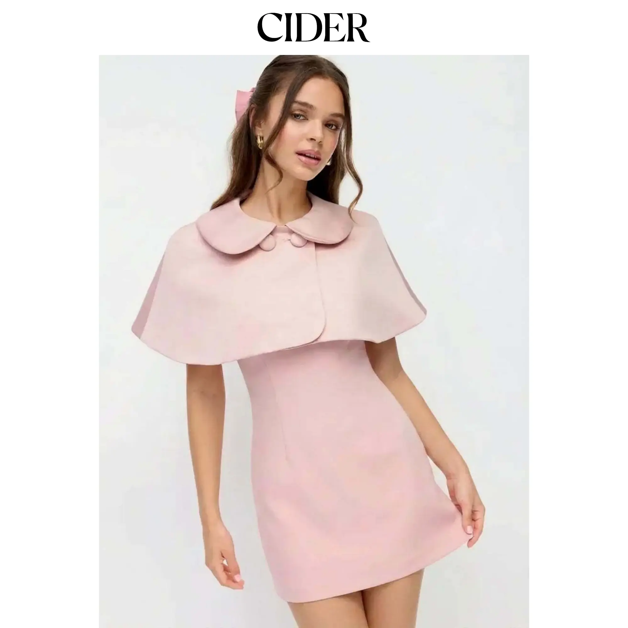 Cider Peter Pan Collar Satin Crop Cape Jacket SohoChic