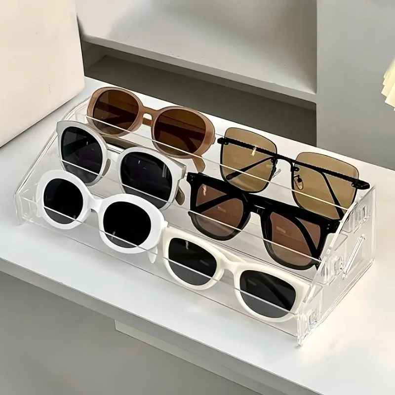 Clear Acrylic Sunglasses Display Stand, Multi Eyeglasses Storage Organizer Tray, Eyewear Rack Retail Showcase Holder for Optical Shop Home Collection