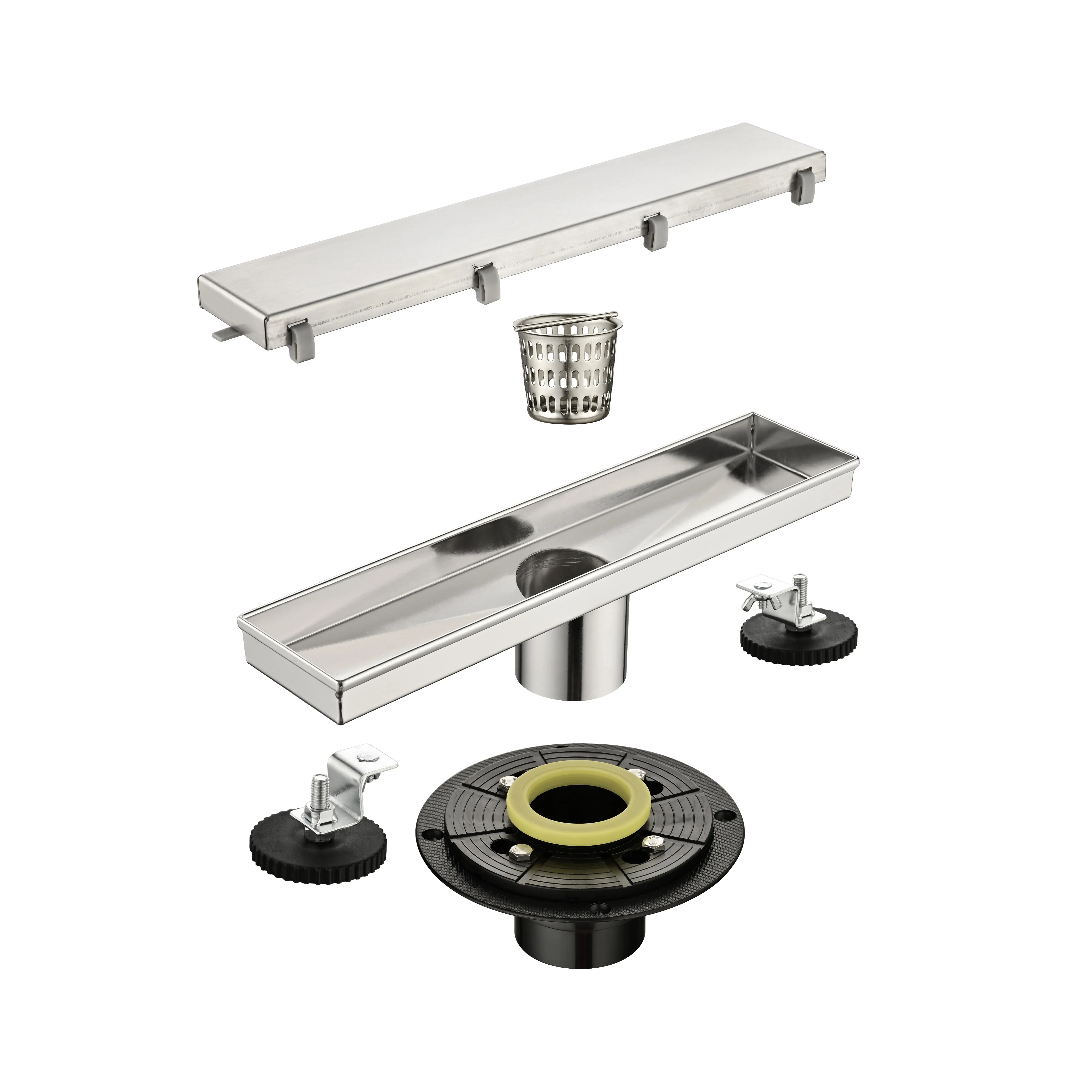 ARCH 12 Inch Linear Shower Drain with Hair Strainer and Leveling Feet, Stainless Steel Flange, Bathroom Floor Drain for Walk-in Shower, Wet Room, Tile Shower Base, Easy Clean Removable Grate, 1 Pack, Bathroom Shower Door for Bathtub, Shower Room