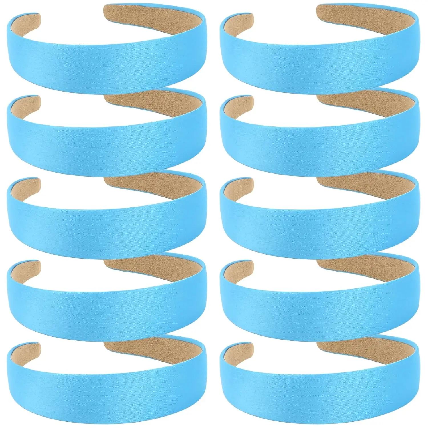 Women's & Girls' 10-Pack 1.3in Wide Non-Slip Satin Headbands, Light Blue Fashion Hair Accessories for DIY Holiday Costume Use, Headband, Wide Headbands