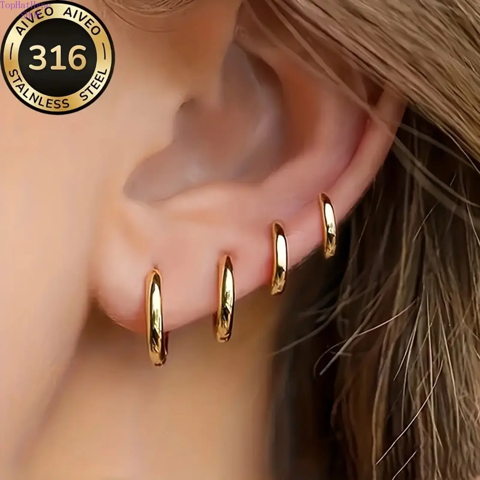 Women's 4-Pair High-Quality Gold Hoop Dainty Earrings Set - Hypoallergenic Stainless Steel Jewelry, Anti-Tarnish, Long-Lasting Shine, Simple Minimalist Design, Elegant Accessory for Daily Wear & Parties, Delicate Gift