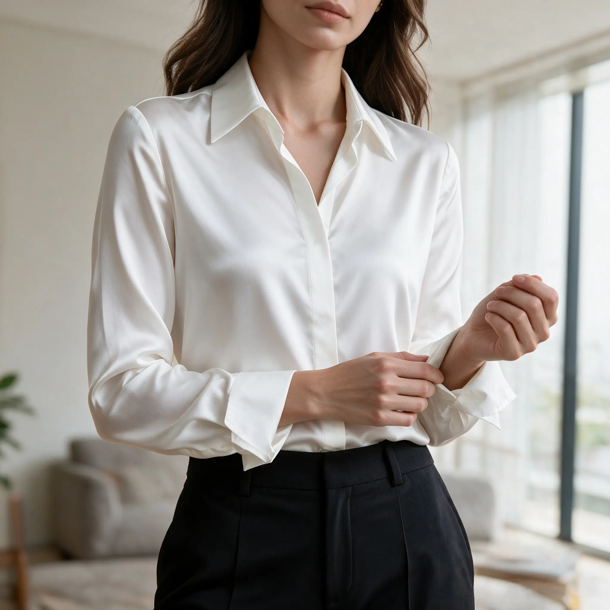 Women's Satin Blouse - 2026 Fall Longsleeves Solid Color Lapel Collar Button Down Shirt, Elegant Casual Women's Clothes for Office Commute, Comfortable Satin Fabric Top, Tops For Women, Office Work Clothes