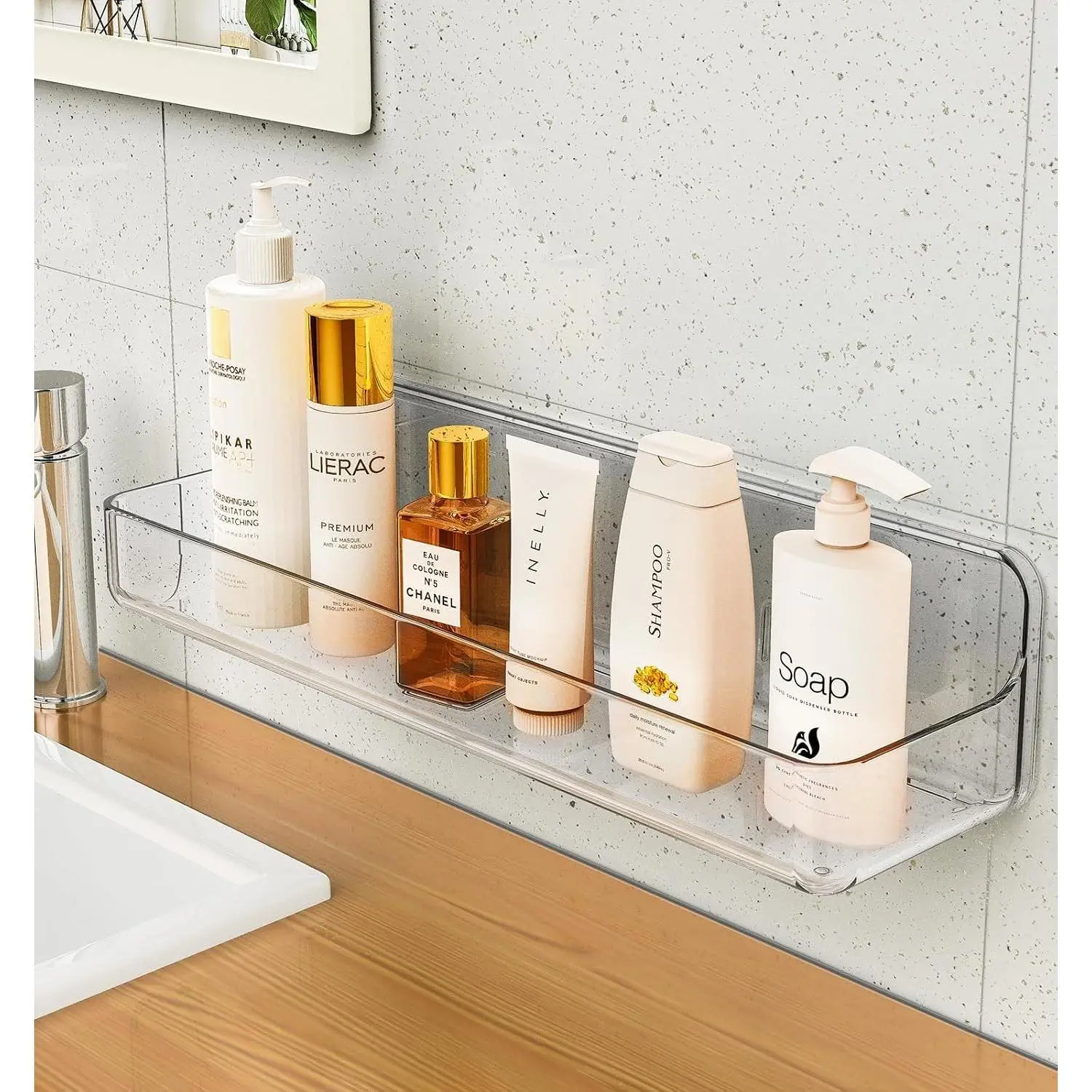 Shower shelves, Adhesive Clear Acrylic Bathroom caddy Organizer | Large Capacity, Adhesive Shower Caddy, Waterproof and Rustproof, Multiple Drainage Holes, Suitable for Bathroom
