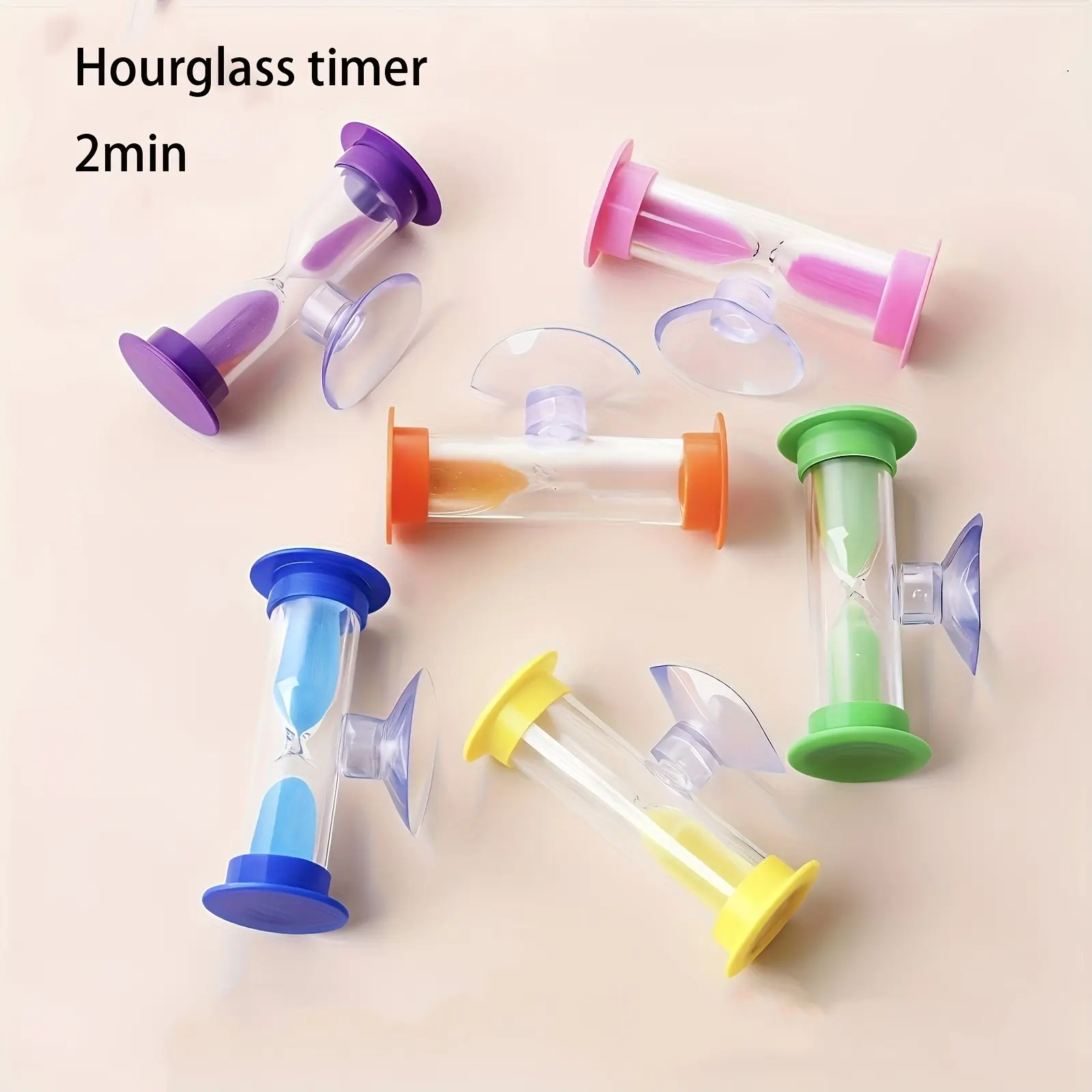 Small Unbreakable Plastic Mini Rotatable Portable Sand Watch Timers, 2 Min, with Suction Cup, No Electricity, for Toothbrush, Kitchen, Classroom, Games